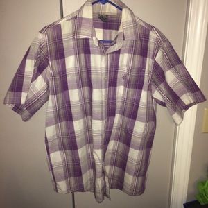 Avirex plaid shortsleeve buttondown purple/white L